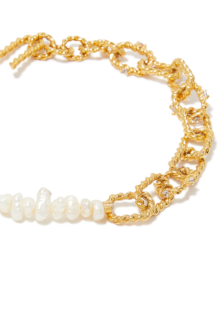 Asymmetrical Wire Chain And Mini Pearl Bracelet